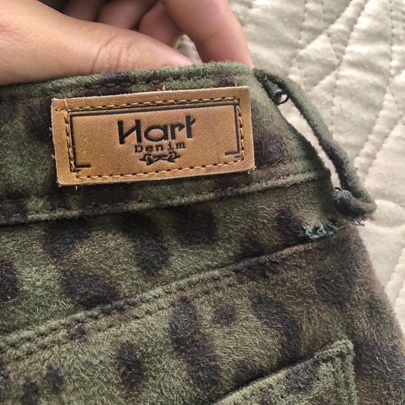 Rare Hart Denim olive suede leopard jeans - Picture 4 of 5